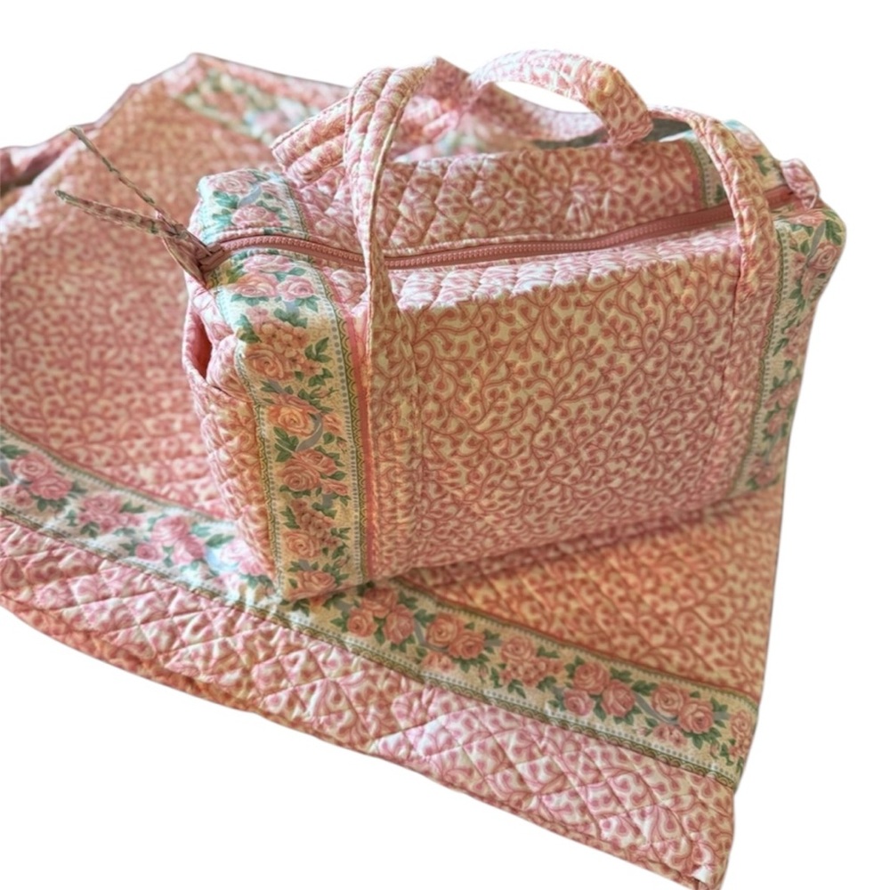 Vera Bradley Vintage 80s Pink Delft Pattern Large Folding Garment & Duffel Bags - Picture 11 of 12